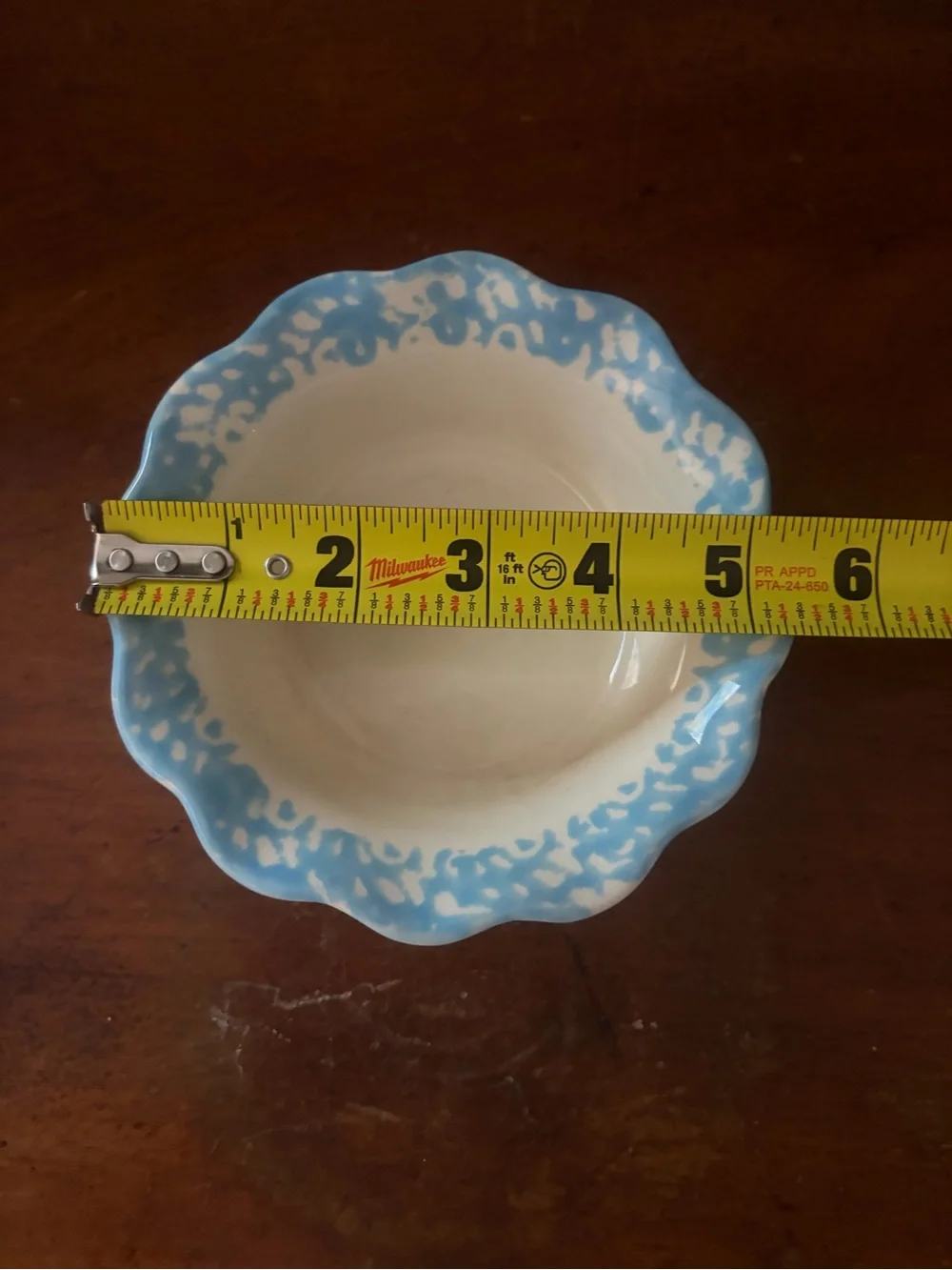 Ceramic Scalloped Serving Platter with Matching Dip Bowl - Blue and White